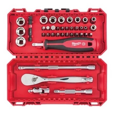 Coffret cliquet, douilles et embouts 1/4" Milwaukee 38 pièces - 4932498381