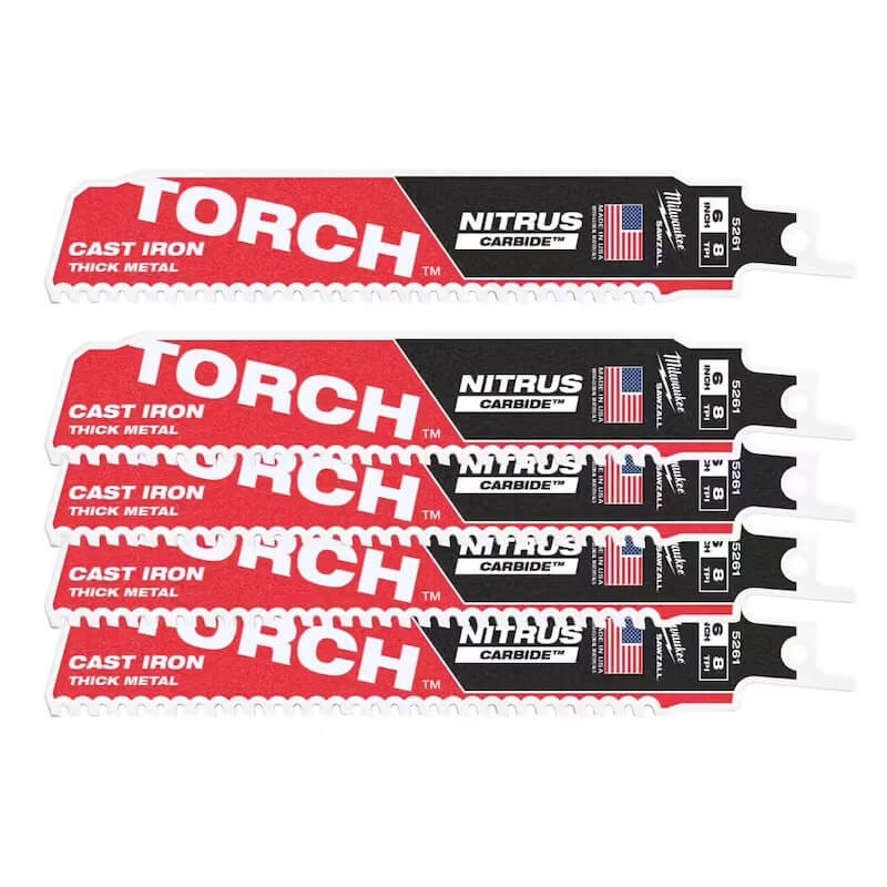 Lames de scie sabre TORCH™ NITRUS CARBIDE™ 150 mm 8 TPI Milwaukee - 5 pièces - 48475561