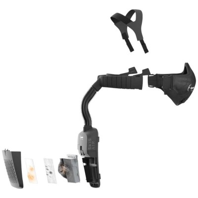 Pack cagoule Optrel sphereX CLT avec système respiratoire Swiss Air vue filtres