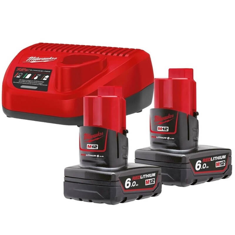 Pack 2 batteries M12 6,0 Ah + chargeur Milwaukee M12 NRG-602 - 4933451903