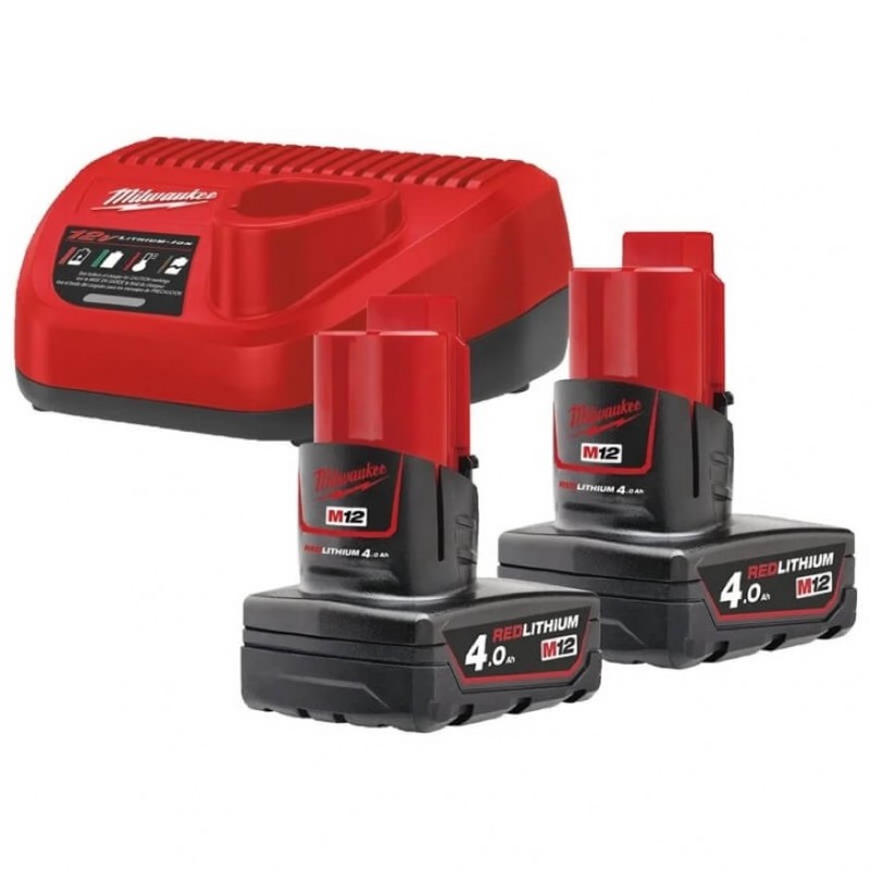Pack 2 batteries M12 4,0 Ah + chargeur Milwaukee M12 NRG-402 - 4933459211