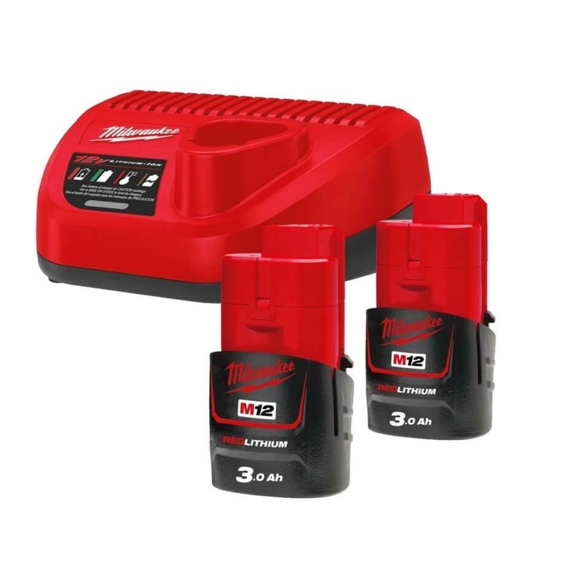 Pack 2 batteries M12 3,0 Ah + chargeur Milwaukee M12 NRG-302 - 4933451902