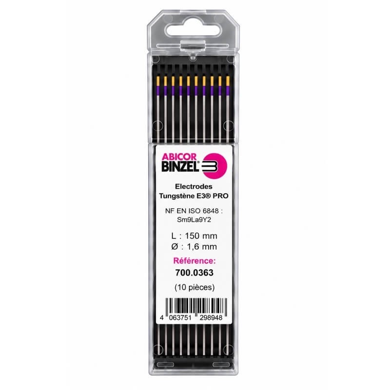 Électrode tungstène TIG E3 PRO violet et or - Ø1,6x150 mm - BINZEL