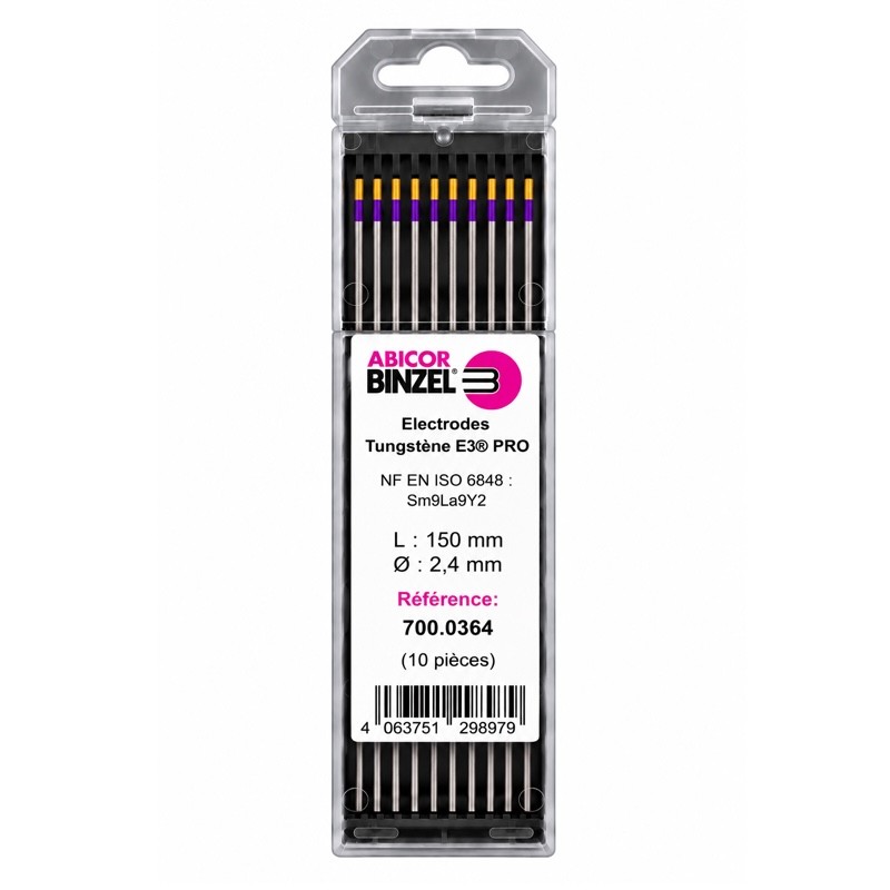 Électrode tungstène TIG E3 PRO violet et or - Ø2,4x150 mm - BINZEL