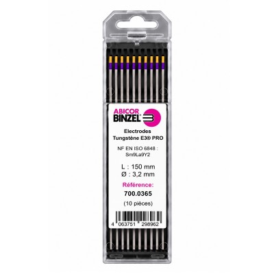 Électrode tungstène TIG E3 PRO violet et or - Ø 3,2 x 150 mm - BINZEL