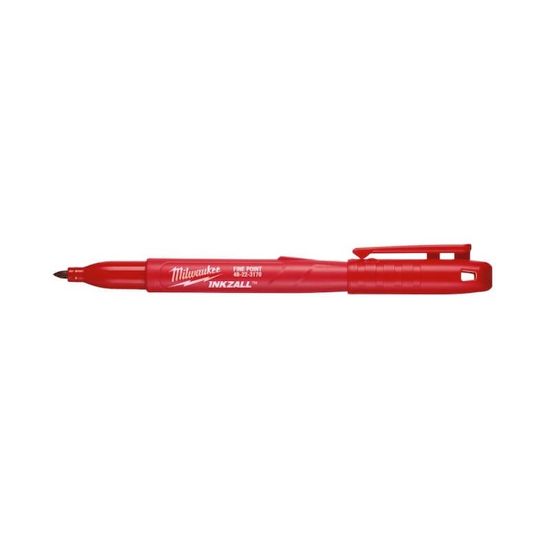 marqueur-rouge-pointe-fine-peinture-liquide-inkzall-milwaukee-bouchon-ouvert
